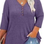 Koscacy Women Plus Size V Neck 3/4